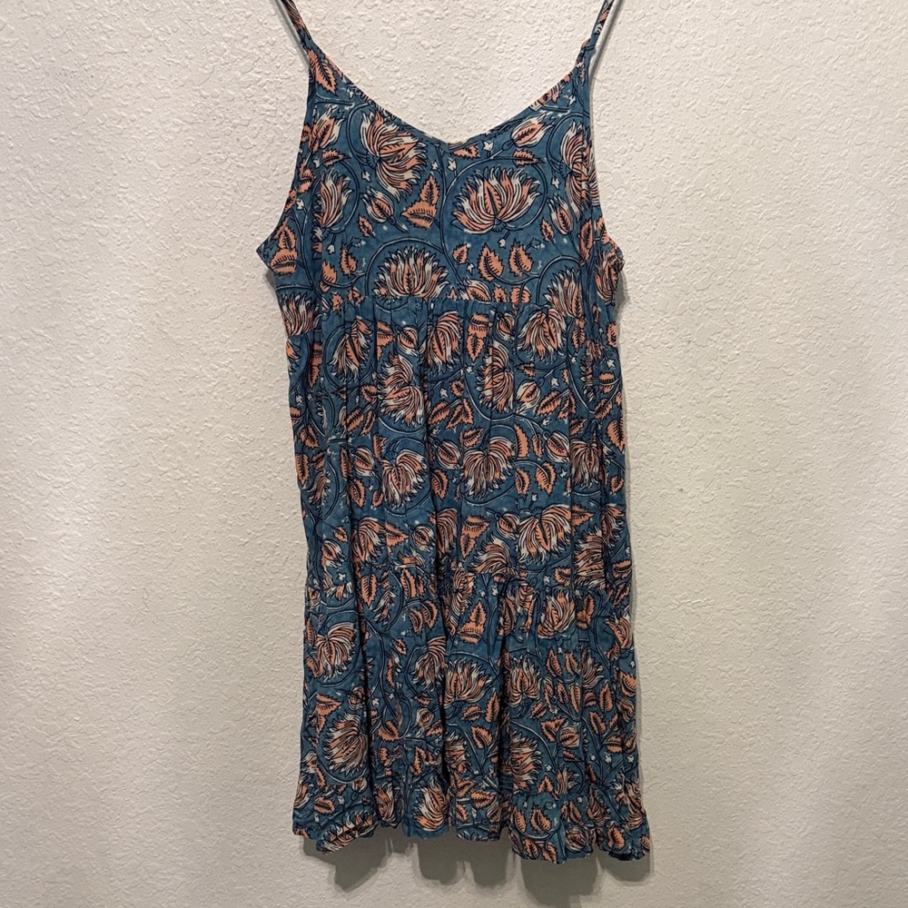 NATURAL LIFE Blue Floral Sleeveless Sundress with Peach Accents